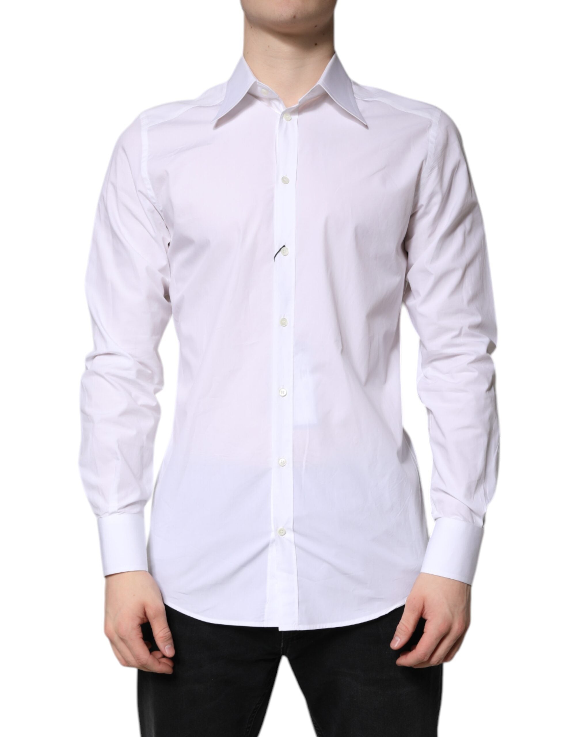 Dolce & Gabbana White Cotton Dress GOLD Formal Shirt